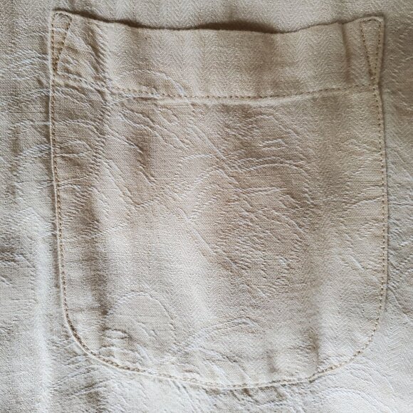 Vtg Tommy Bahama Men L Shirt Linen Hawaiian TikiCream Pocket Matched XtraButtons - Picture 6 of 10